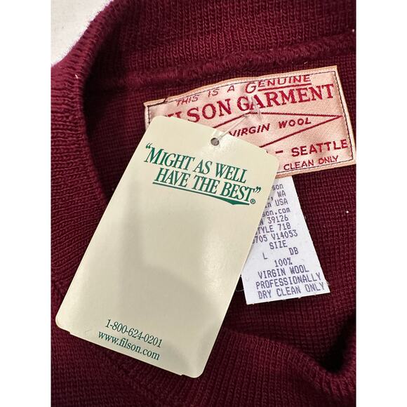 C.C. FILSON Men's L Burgundy 100% Virgin Wool Crew Pullover Sweater-NEW w/Tag - Picture 7 of 10